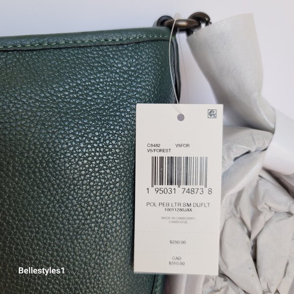 COACH Small Dufflette “C” Charm Polished Pebbled Leather Crossbody- Forest Color - Picture 16 of 16